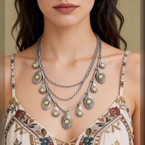 Lucky Brand 🍀 Elegant Silver and Opal Tone Layered Necklace